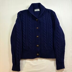 Sears JR Bazaar Navy Blue Cable Knit Cardigan Sweater Women L